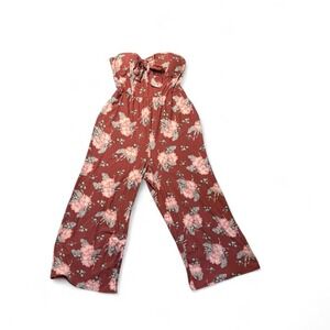 Red floral strapless jumpsuit with tie back